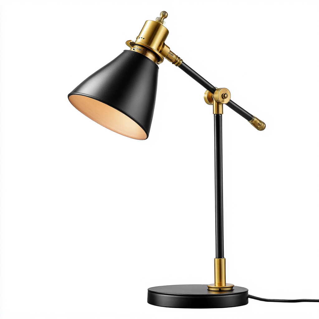 Lampe de bureau - métal noir et laiton - abat-jour conique orientable - 55x22 cm - style industriel-Shelterora