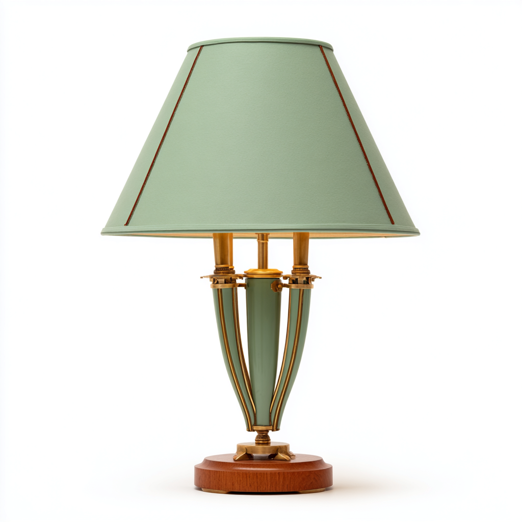 Lampe de table en laiton et métal vert avec abat-jour textile - 60x36x36 cm - design élégant classique-Shelterora