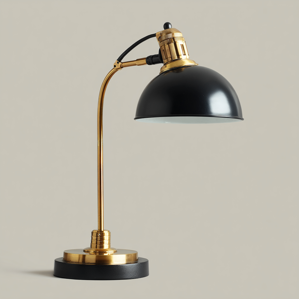 Lampe de bureau - métal noir et laiton - abat-jour hémisphérique - 46x19 cm - style rétro élégant-Shelterora