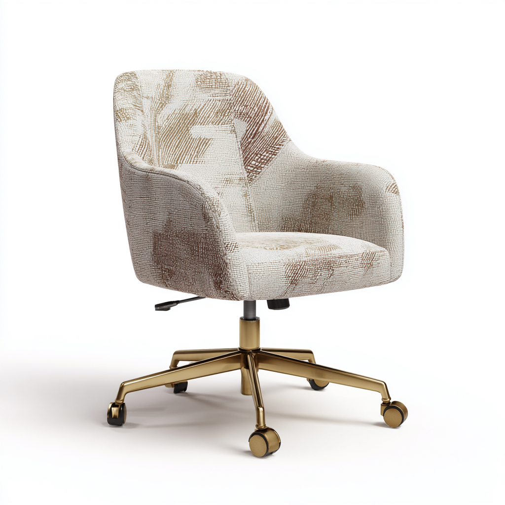 Chaise de bureau en tissu à motif beige et brun avec base dorée - design contemporain réglable 102x58x61 cm-Shelterora