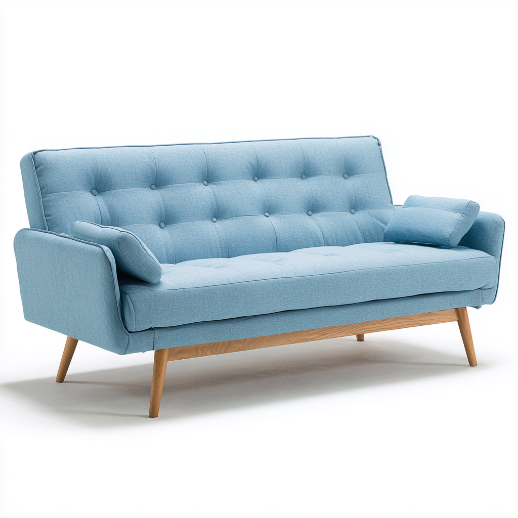 Canapé droit 3 places en tissu 198x84x83 cm - bleu clair - style scandinave moderne-Shelterora
