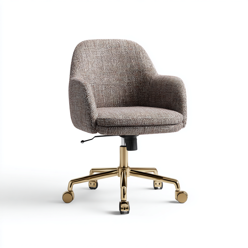 Chaise de bureau - tissu texturé marron/gris - 91x55x60 cm - accoudoirs intégrés - hauteur réglable - piètement à roulettes métal doré - design moderne ergonomique-Shelterora