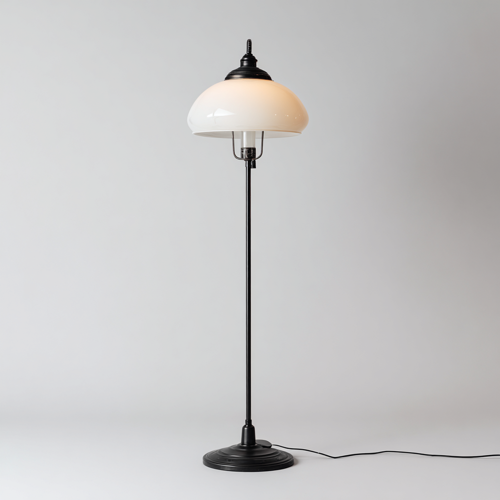 Lampadaire noir abat-jour en verre blanc style classique 160x38x38 cm - base métal stable - lumière douce et élégante-Shelterora