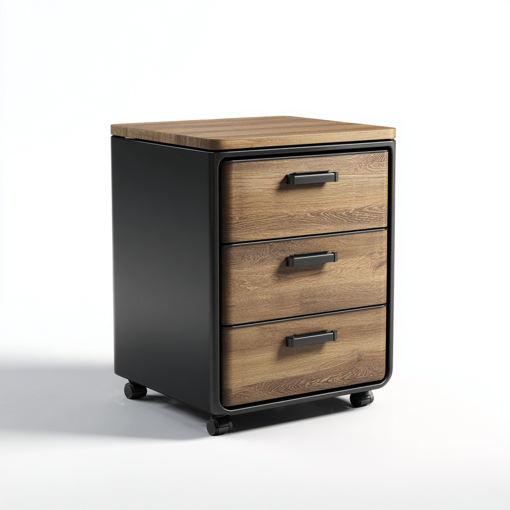 Caisson de rangement à roulettes - bois et métal - 3 tiroirs - 65x40x45 cm - style moderne-Shelterora