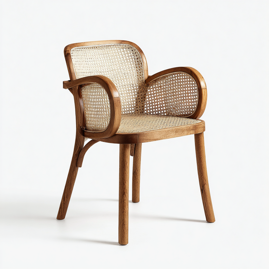 Chaise de jardin en rotin avec accoudoirs 55x55x80 cm - bois naturel - style classique-Shelterora