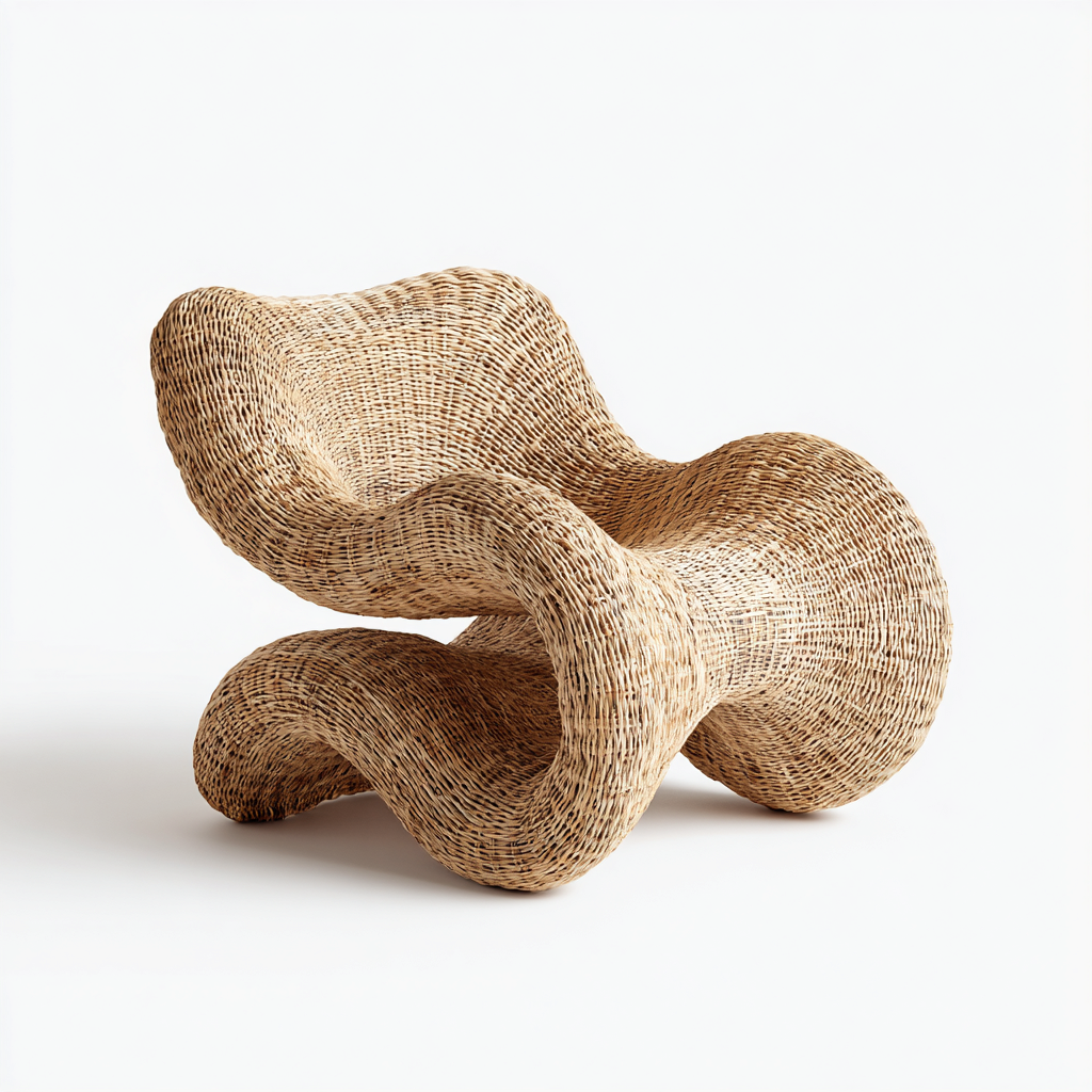 Fauteuil de jardin en rotin tressé 82x88x80 cm - naturel - design organique et audacieux - style artistique contemporain-Shelterora