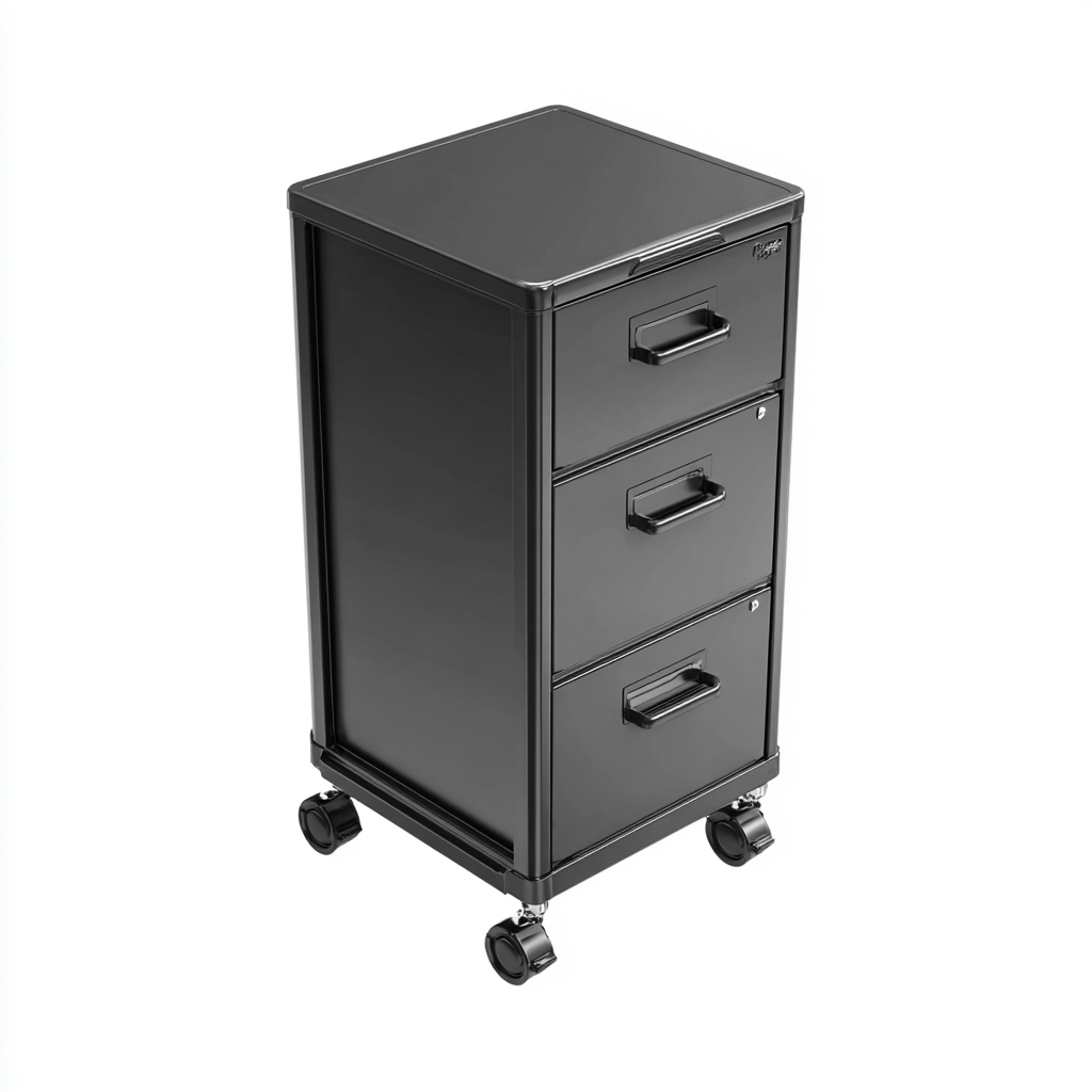 Fichier de classement métallique 3 tiroirs 40x50x90 cm - noir - avec roulettes-Shelterora