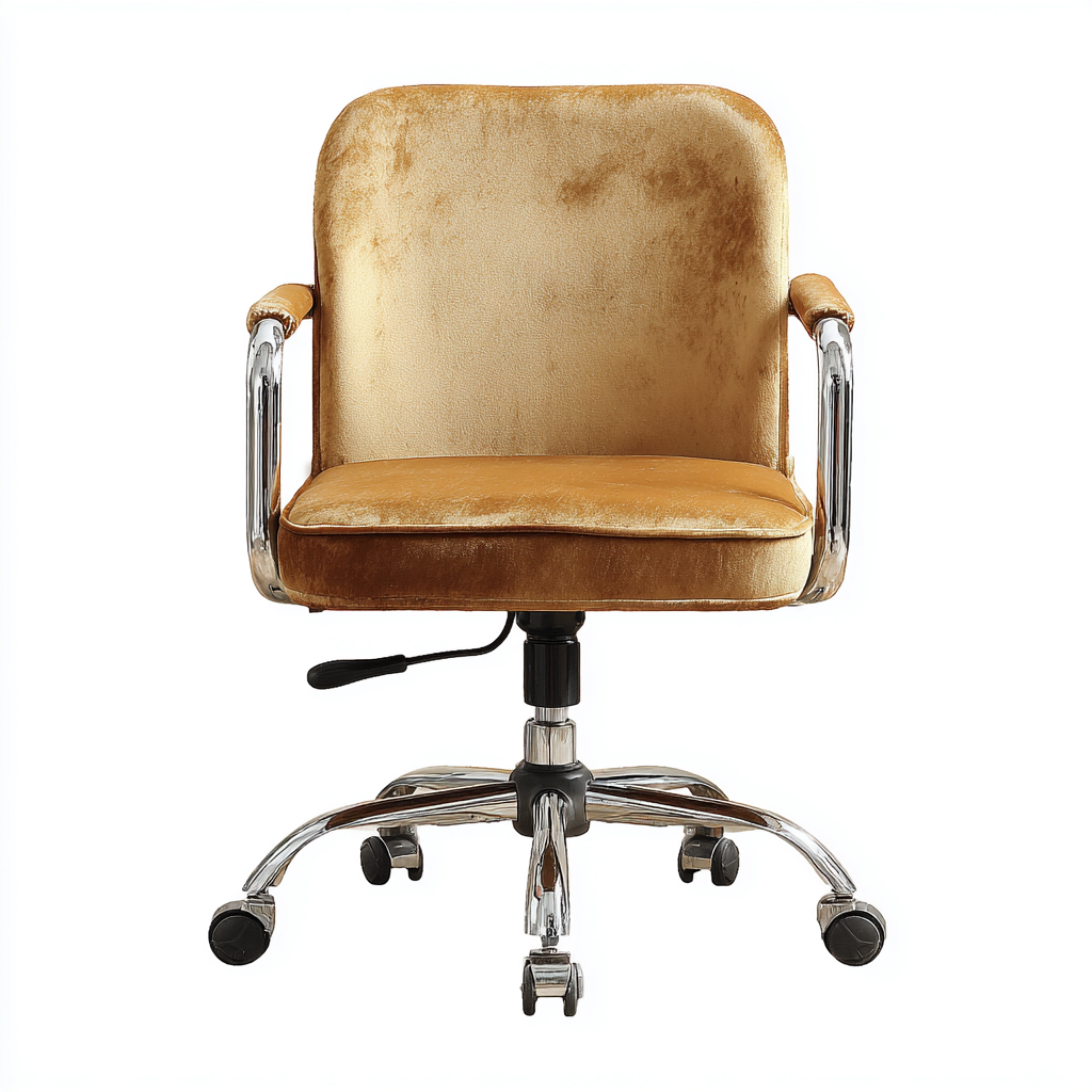 Chaise de bureau - velours doré - 90x55x60 cm - accoudoirs chromés - hauteur réglable - piètement à roulettes métal chromé - design moderne ergonomique-Shelterora