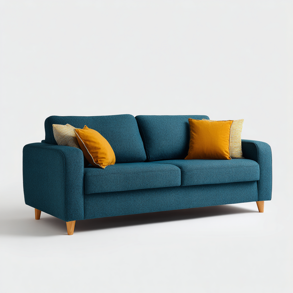 Canapé droit 3 places en tissu 200x90x85 cm - bleu pétrole - style moderne confortable-Shelterora