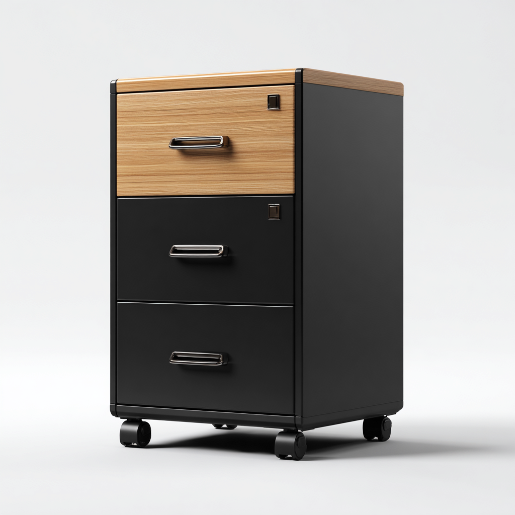 Fichier de classement 67x42x47 cm à roulettes - bois et métal - 3 tiroirs verrouillables - style contemporain-Shelterora