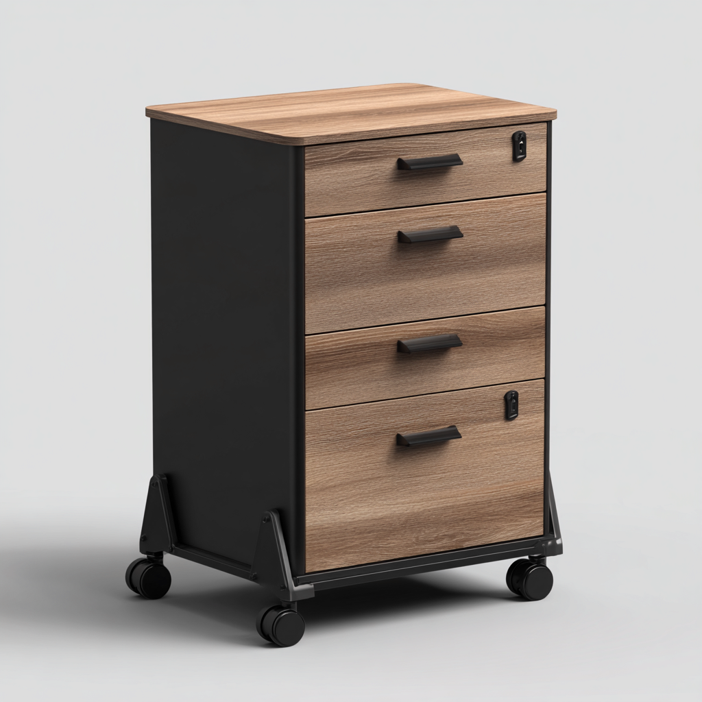 Fichier de classement 70x42x48 cm à roulettes - bois et métal - 4 tiroirs verrouillables - style bureau moderne-Shelterora