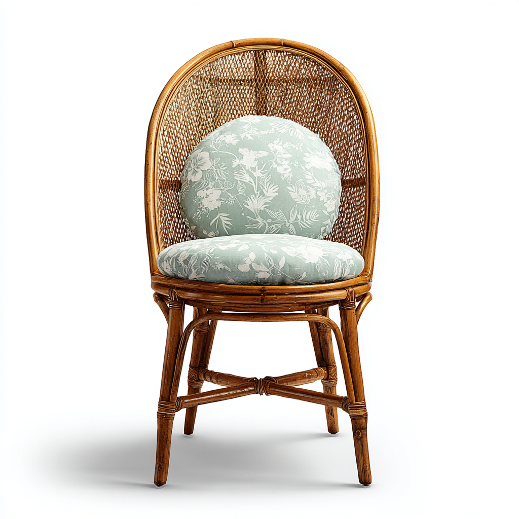 Chaise de jardin en rotin tressé 47x52x92 cm - naturel/vert motif floral - dossier ovale avec coussins - style bohème-Shelterora