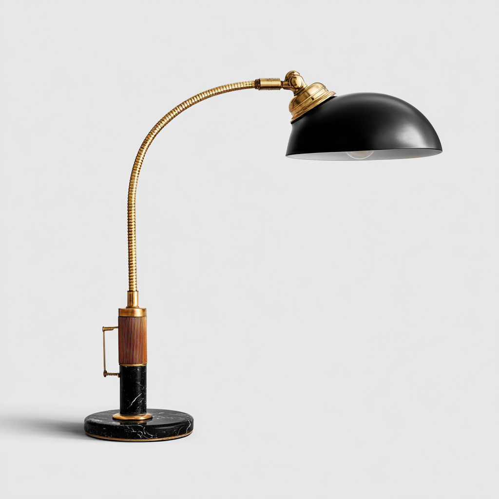 Lampe de bureau métal noir et doré avec base en marbre 45x20 cm - style vintage - bras flexible-Shelterora