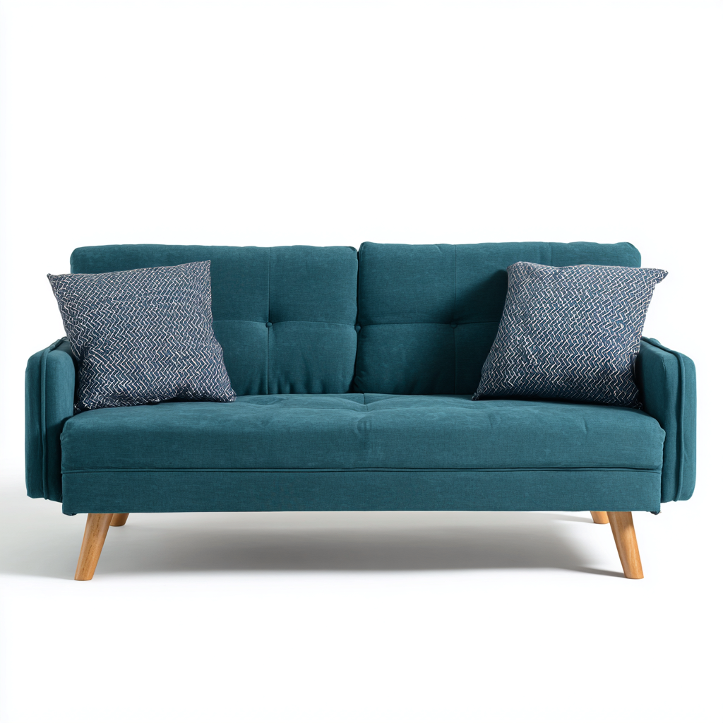 Canapé droit 3 places tissu 200x85x82 cm - bleu canard - style moderne avec fonction convertible-Shelterora