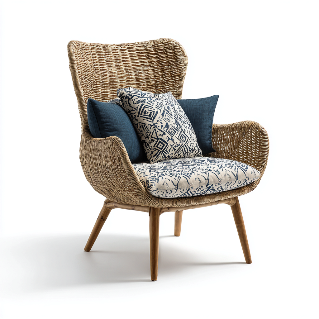 Fauteuil de jardin en rotin tressé 72x78x105 cm - beige/bleu - usage intérieur/extérieur - style contemporain-Shelterora