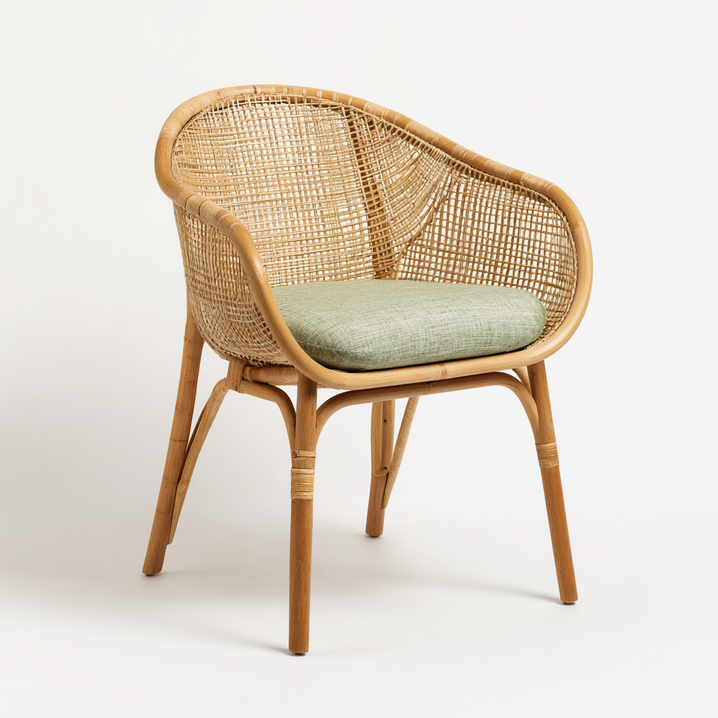 Fauteuil de jardin en rotin tressé 64x70x83 cm - naturel/vert - léger et confortable - style bohème moderne-Shelterora