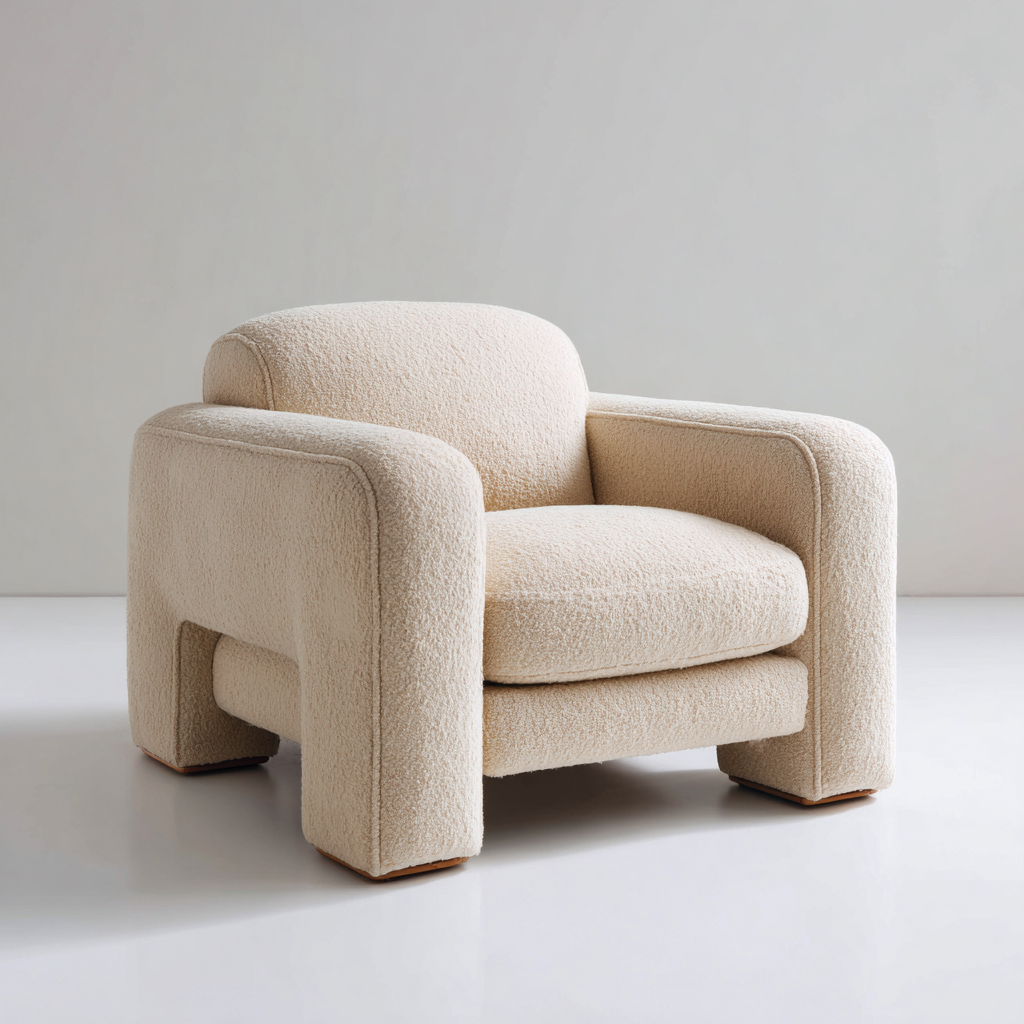 Fauteuil en tissu bouclette avec accoudoirs larges 95x92x88 cm - beige - style contemporain-Shelterora