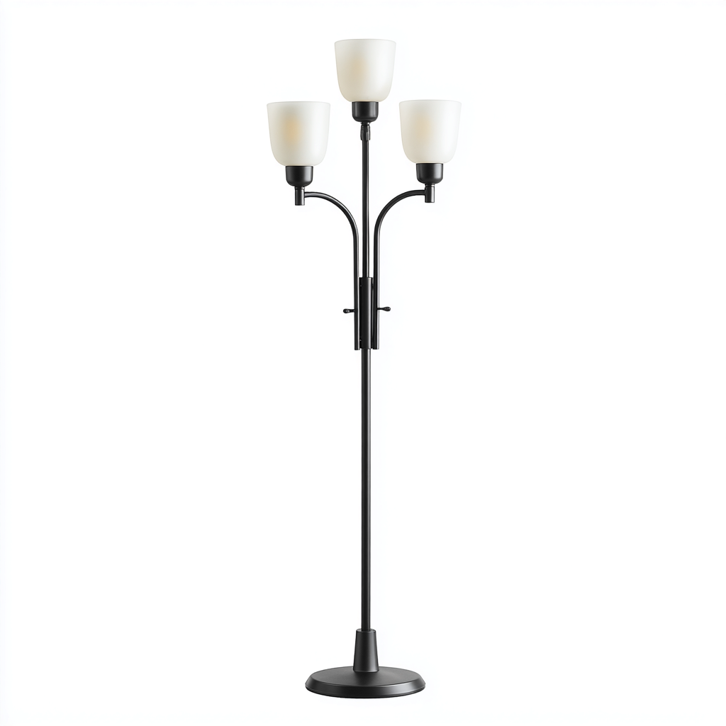 Lampadaire en métal noir avec abat-jours en verre blanc 175x48x48 cm - base ronde - style classique à 3 lumières-Shelterora