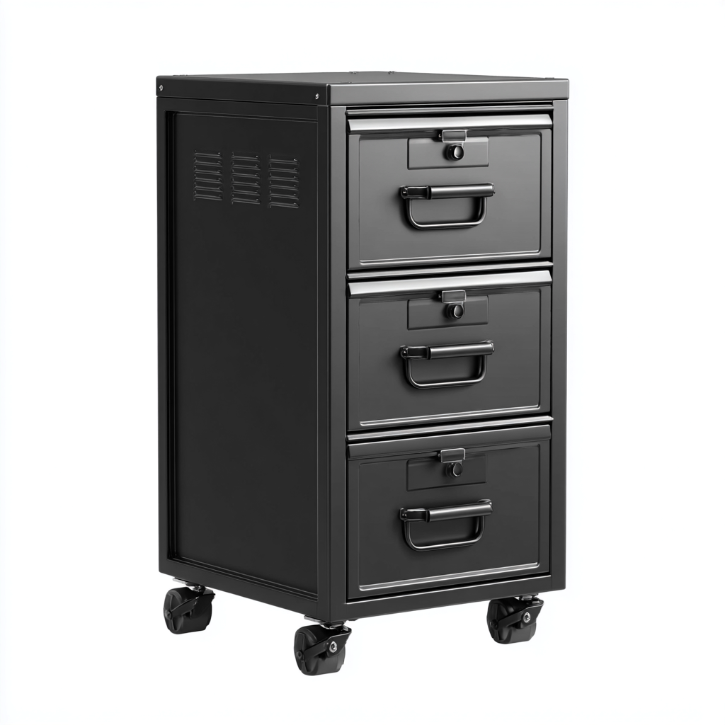 Fichier de classement 66x39x45 cm à roulettes - métal - 3 tiroirs verrouillables - style moderne-Shelterora