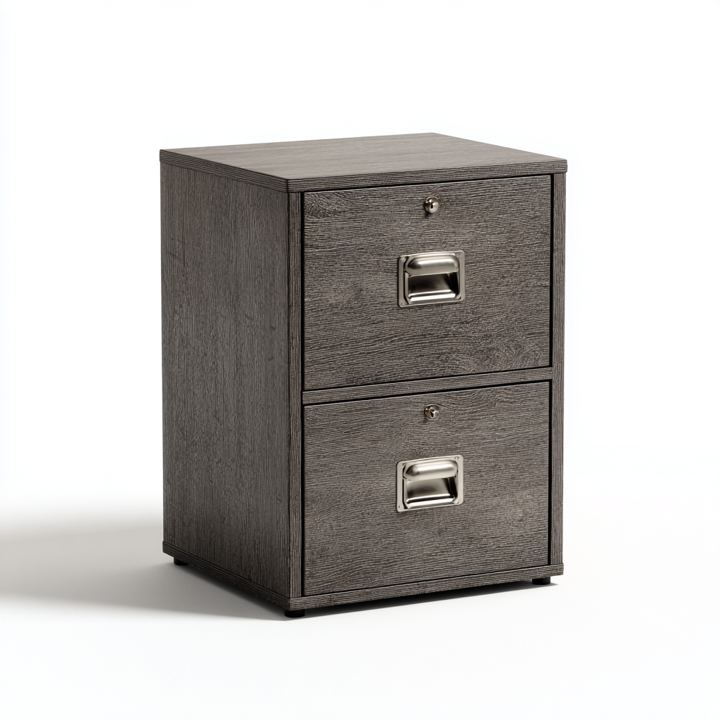 Fichier de classement bois 2 tiroirs 45x50x70 cm - gris foncé - avec serrure-Shelterora