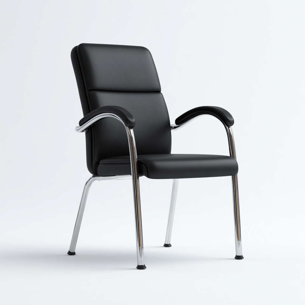 Chaise de bureau - simili cuir noir - 90x55x60 cm - accoudoirs rembourrés - piètement en métal chromé - design ergonomique-Shelterora