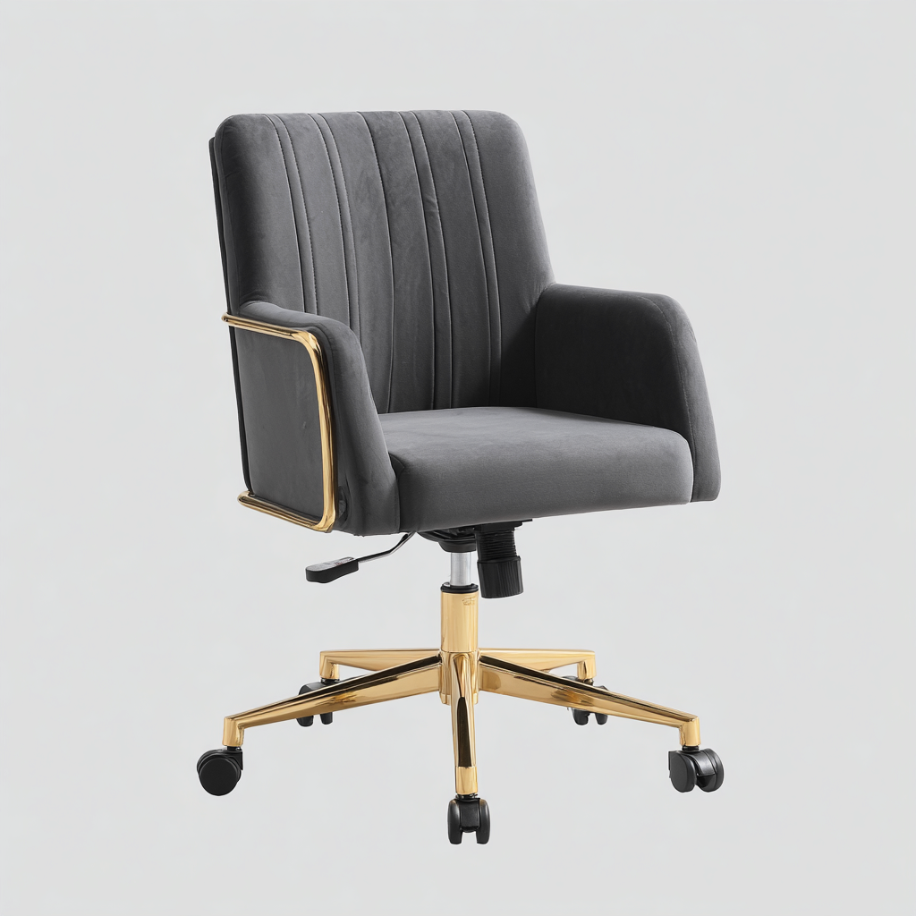 Chaise de bureau en velours gris avec base dorée - design moderne réglable 103x59x62 cm-Shelterora
