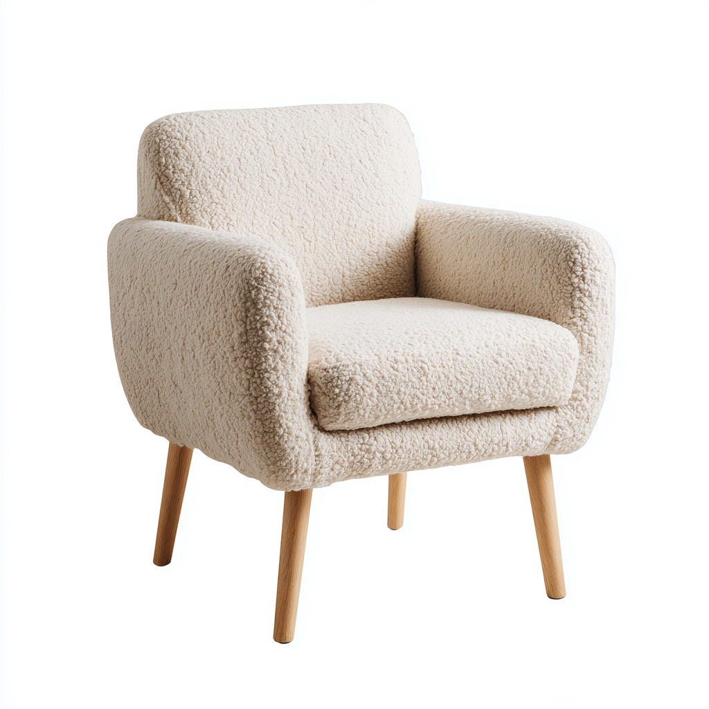 Fauteuil en tissu bouclette avec accoudoirs 78x80x86 cm - beige - style nordique moderne cosy-Shelterora