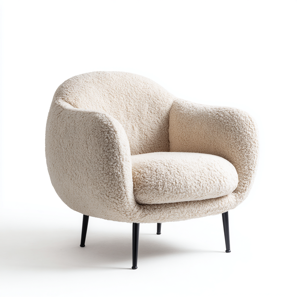 Fauteuil en tissu bouclé avec accoudoirs arrondis 85x85x78 cm - beige - style moderne confortable-Shelterora