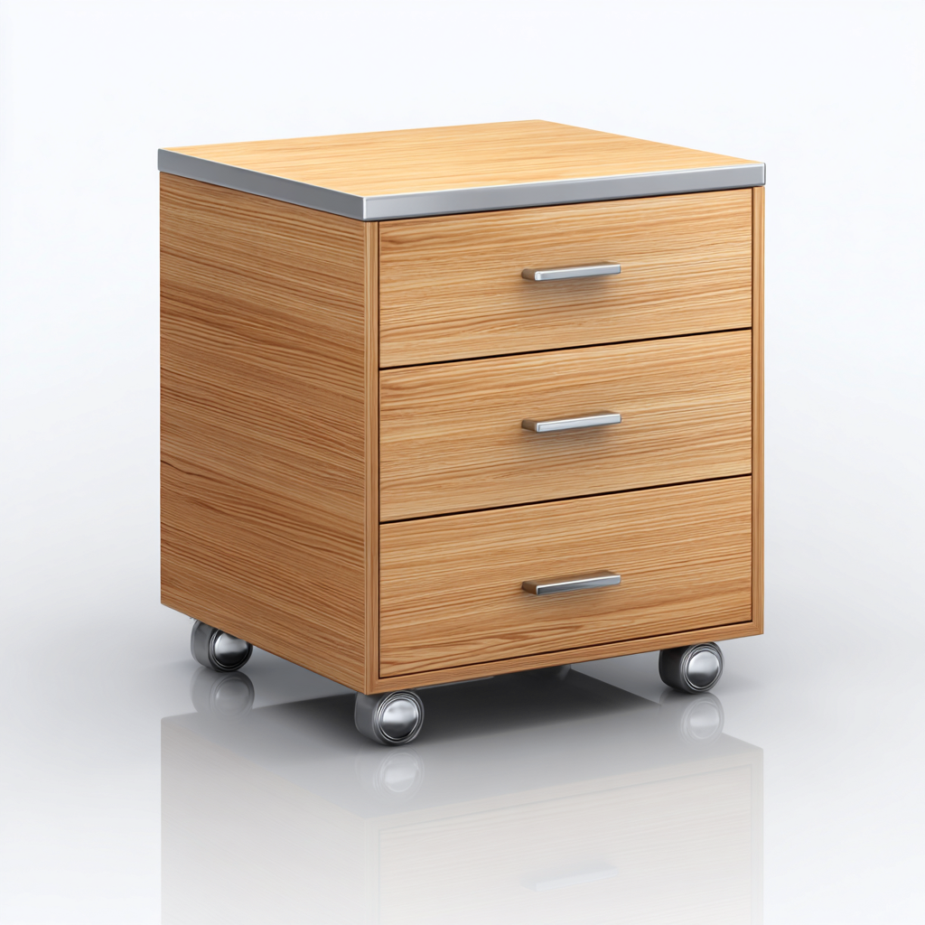 Fichier de classement 68x42x47 cm à roulettes - bois clair - 3 tiroirs - style moderne-Shelterora