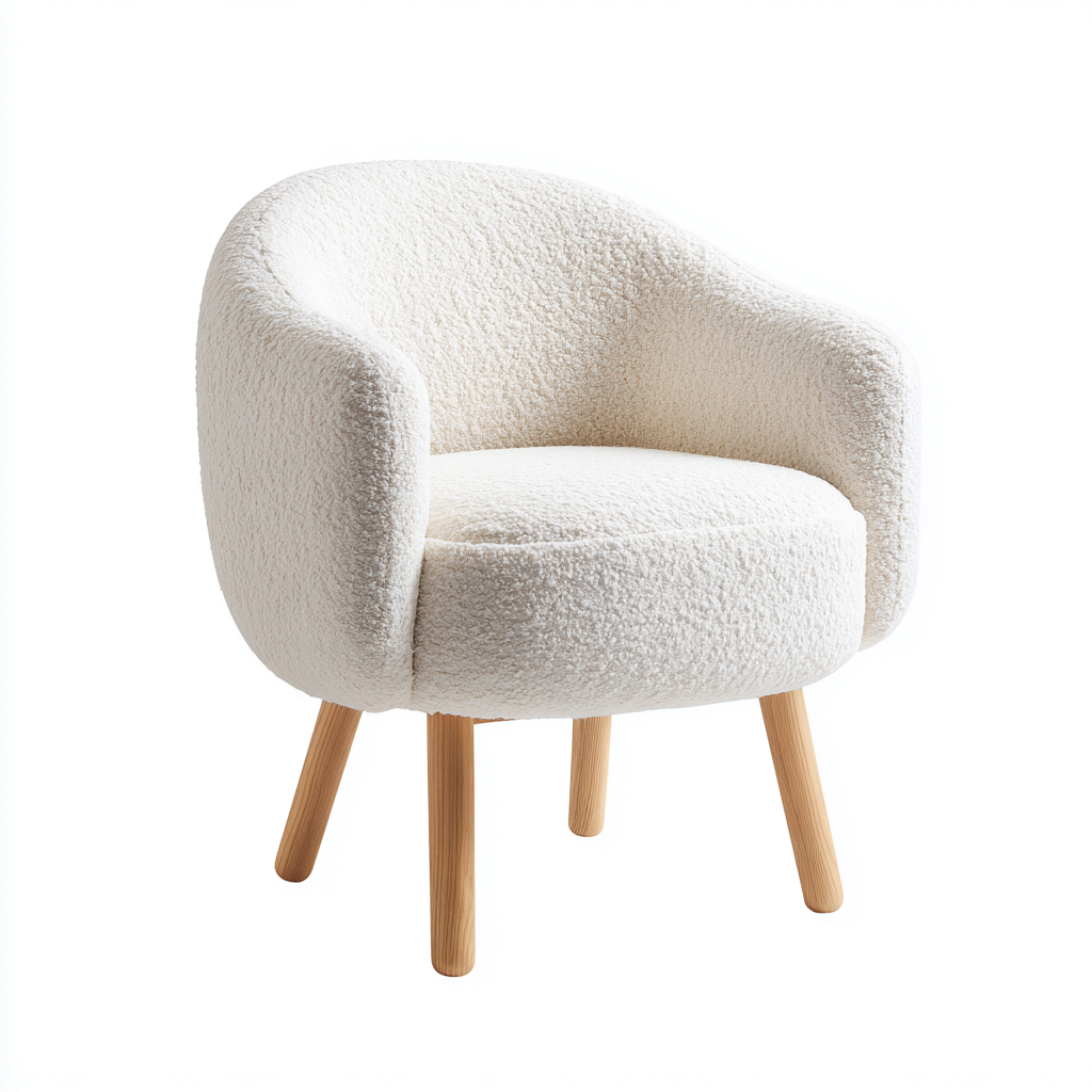 Fauteuil en tissu bouclette avec pieds en bois 78x80x85 cm - blanc - style moderne cosy-Shelterora
