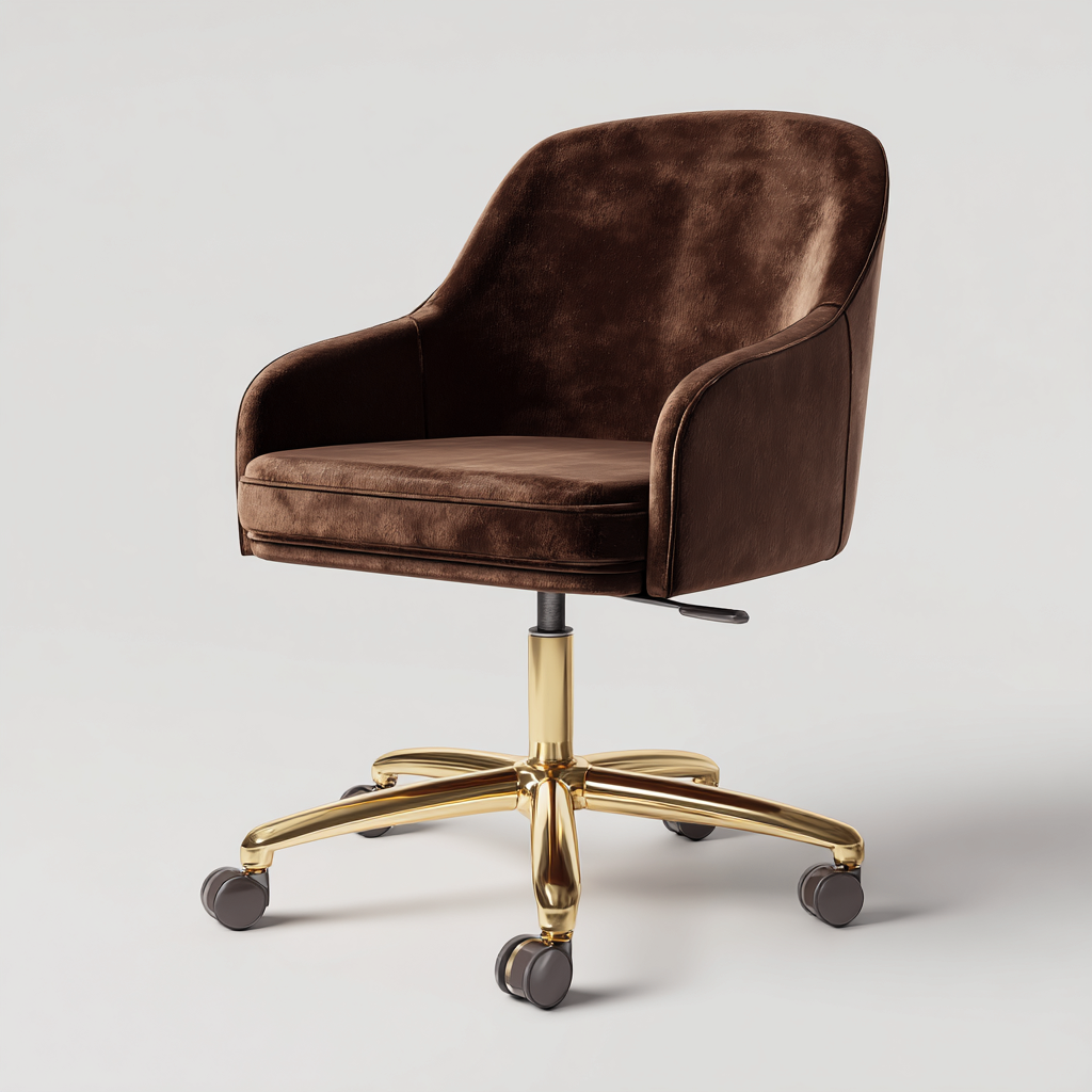 Chaise de bureau en velours marron avec base dorée - design élégant réglable 101x57x61 cm-Shelterora