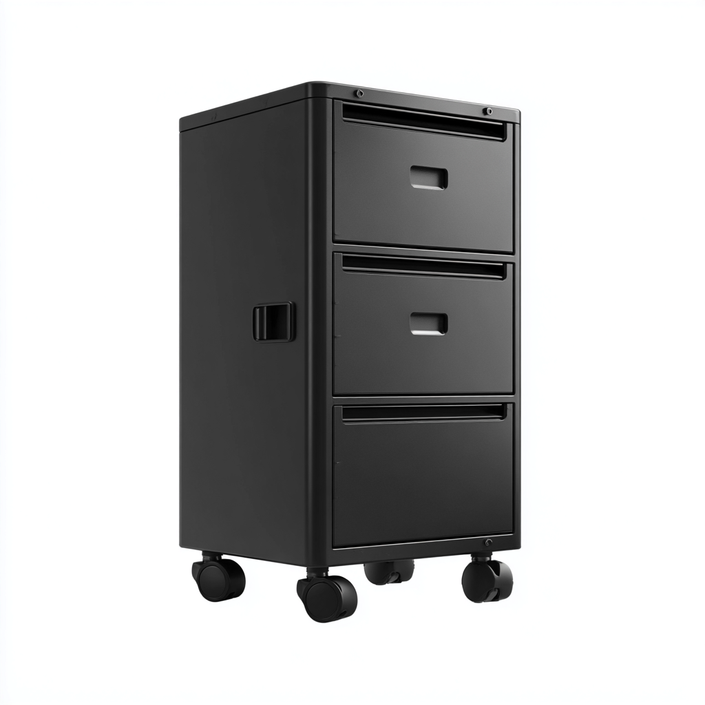 Fichier de classement métallique 3 tiroirs 42x55x70 cm - noir - avec roulettes-Shelterora