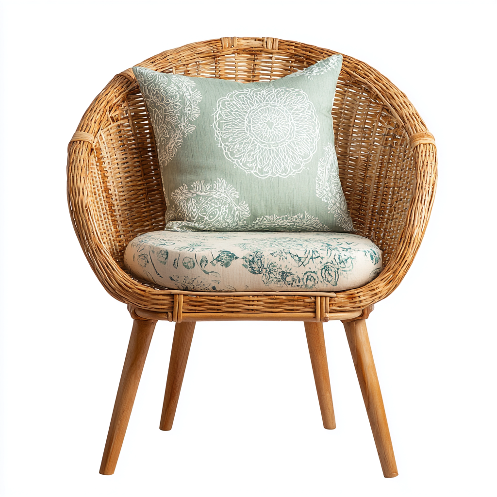 Fauteuil de jardin en rotin tressé 70x72x88 cm - naturel/vert motif floral - design arrondi confortable - style bohème moderne-Shelterora