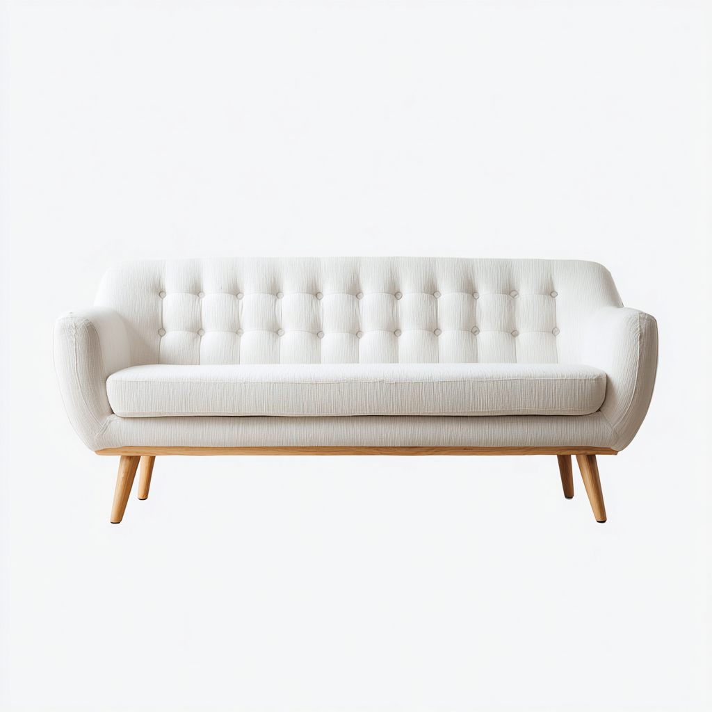 Canapé droit 3 places tissu 205x84x80 cm - blanc - style scandinave capitonné-Shelterora