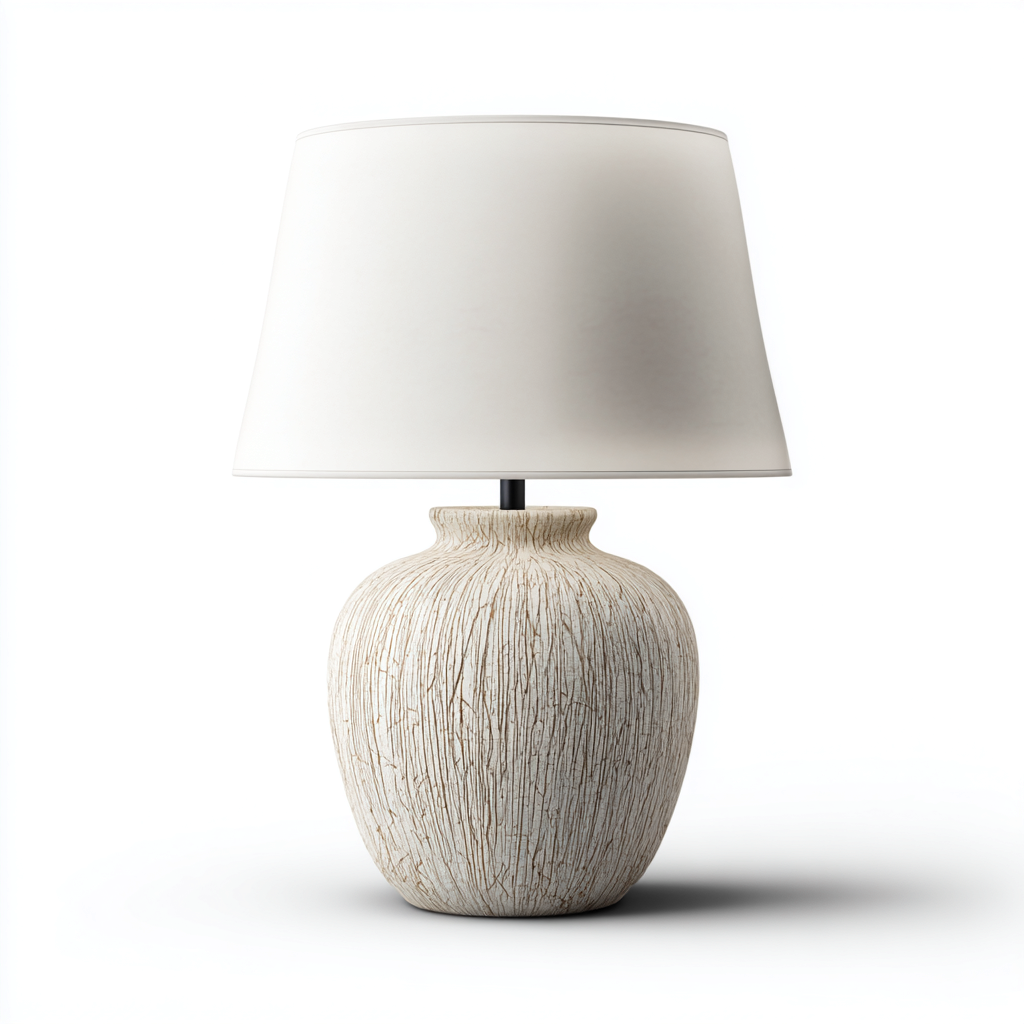 Lampe de table en céramique texturée beige avec abat-jour textile blanc - 52x33x33 cm - design moderne sobre-Shelterora