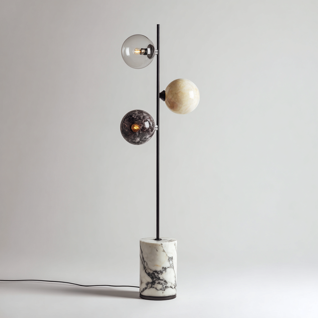 Lampadaire 38x38x165 cm - noir/blanc/beige - style moderne à 3 globes-Shelterora