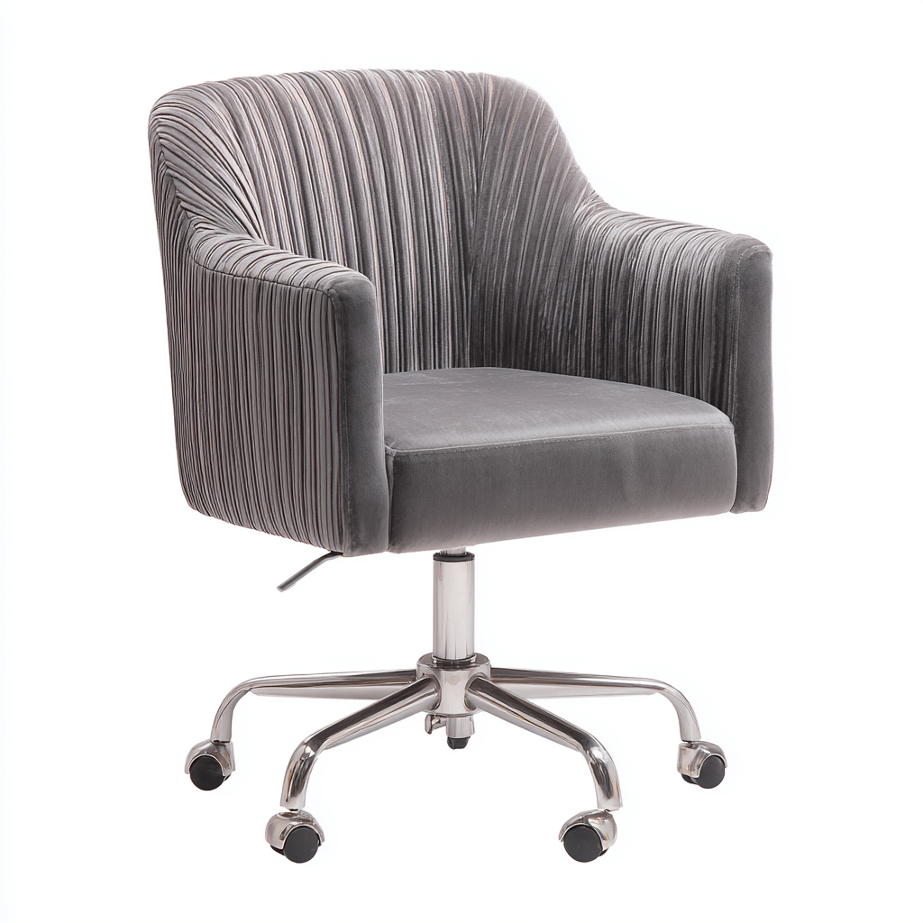 Chaise de bureau - velours gris - 89x60x62 cm - accoudoirs intégrés - hauteur réglable - base pivotante à roulettes métal chromé - design moderne élégant-Shelterora