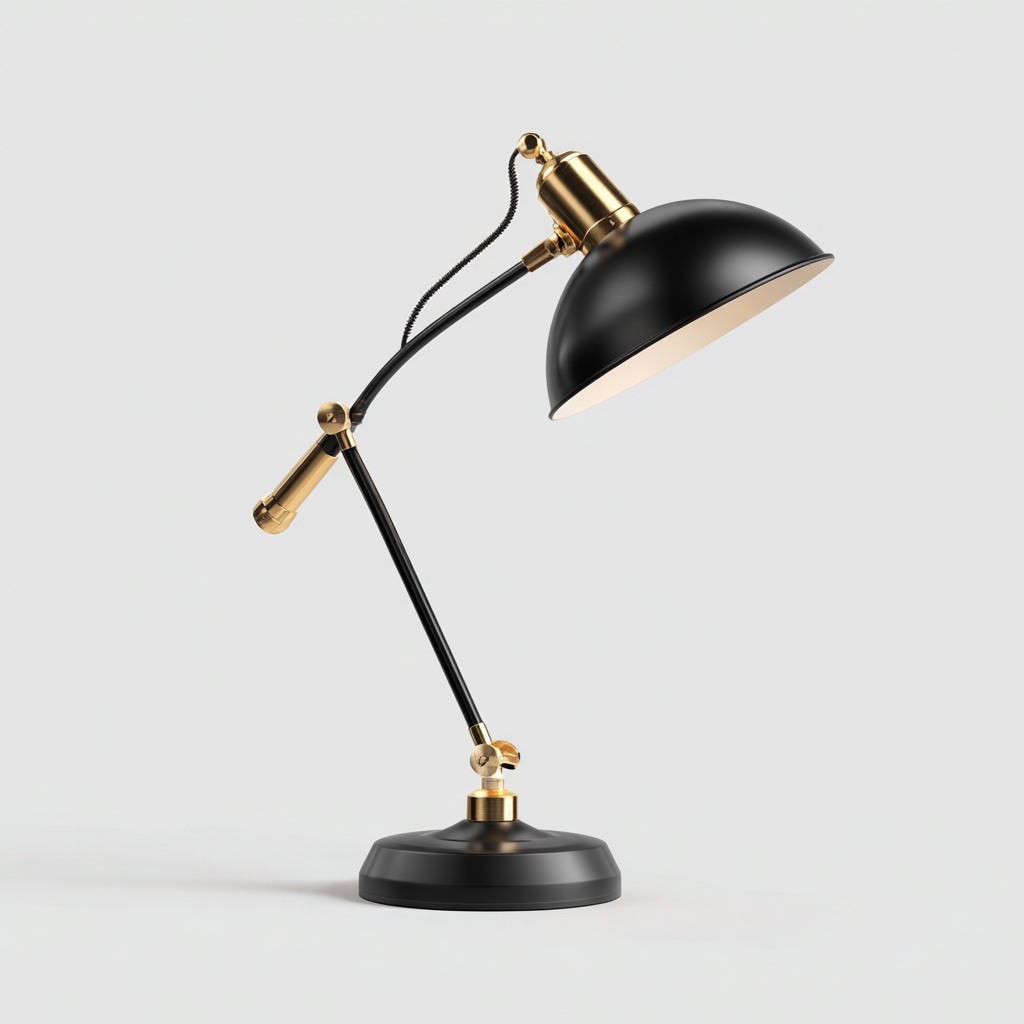 Lampe de bureau - métal noir et laiton - abat-jour orientable - 52x20 cm - style industriel-Shelterora