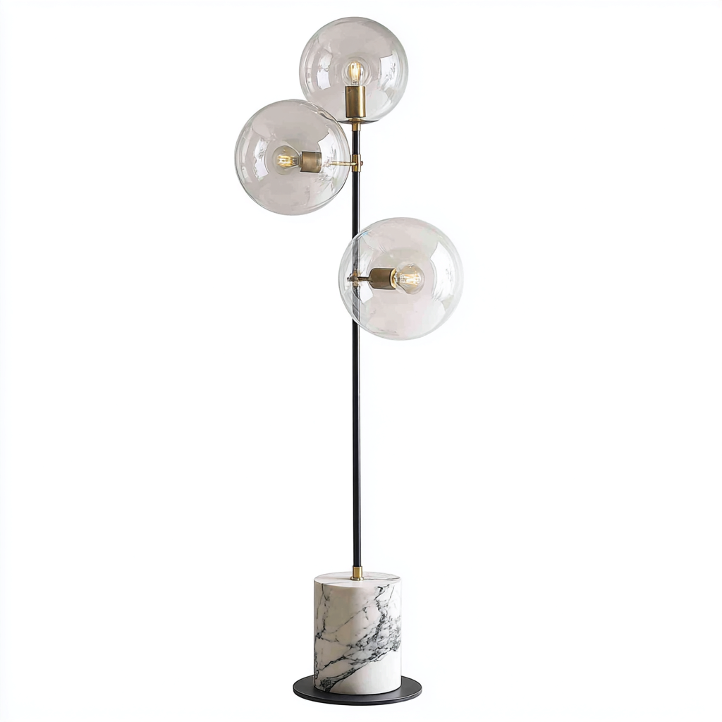 Lampadaire 38x38x165 cm - noir/blanc - style moderne à 3 globes-Shelterora