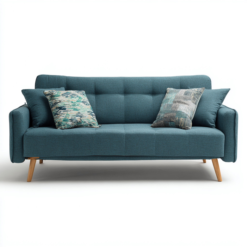 Canapé droit 3 places tissu 210x88x83 cm - bleu canard - style moderne avec fonction convertible-Shelterora