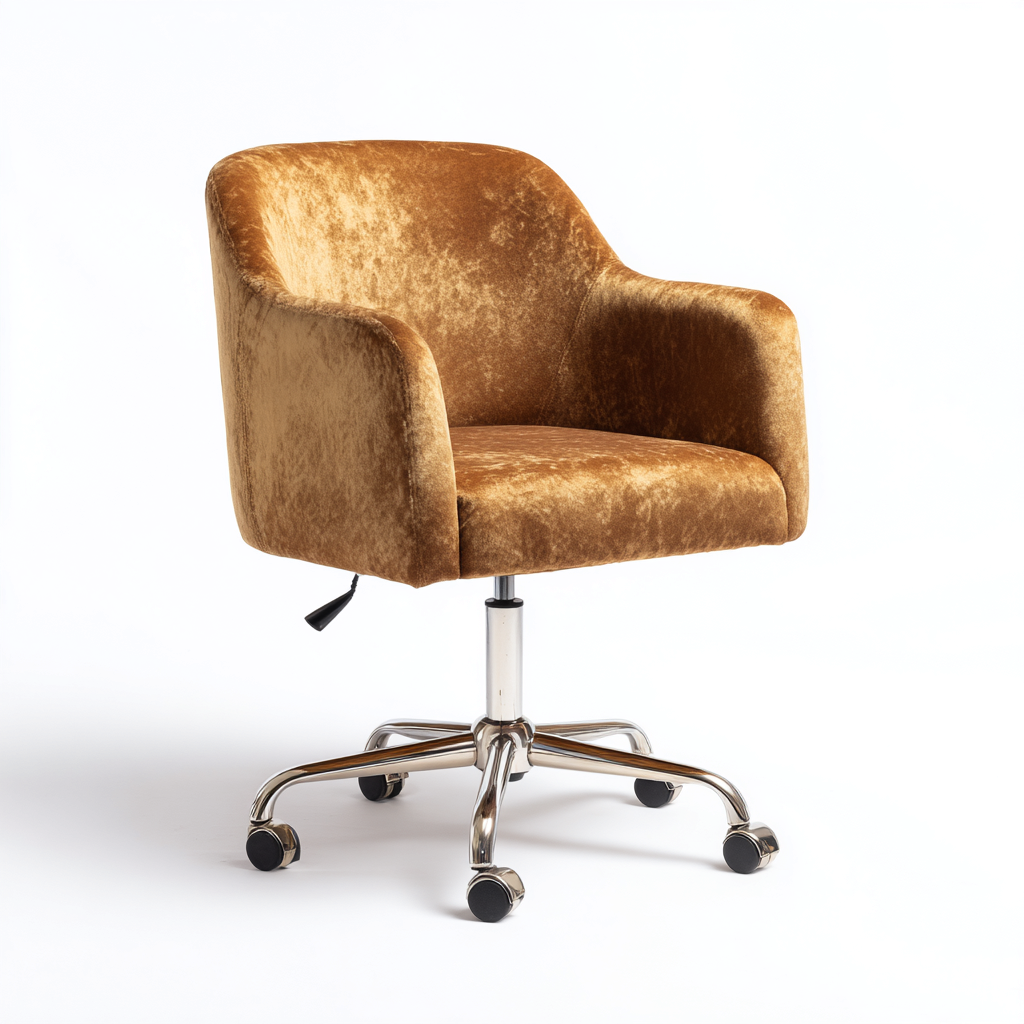Chaise de bureau en velours doré avec base chromée - design moderne réglable 101x57x60 cm-Shelterora