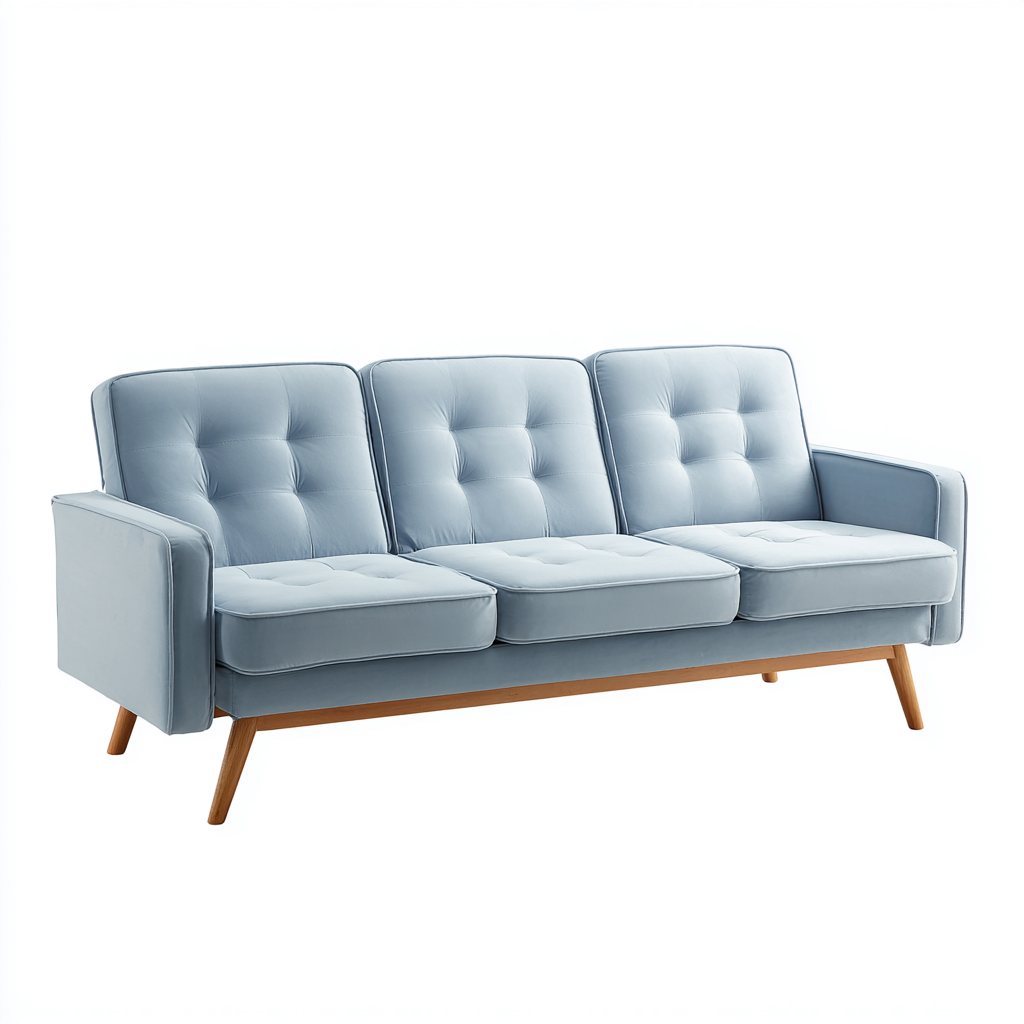 Canapé droit 3 places en tissu 210x88x84 cm - bleu clair - style scandinave moderne-Shelterora