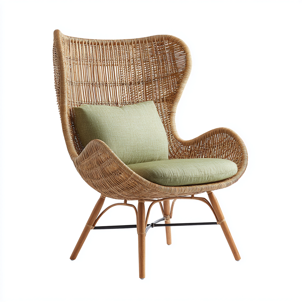 Fauteuil de jardin en rotin tressé 75x80x105 cm - naturel/vert - haut dossier ergonomique - style lounge moderne-Shelterora