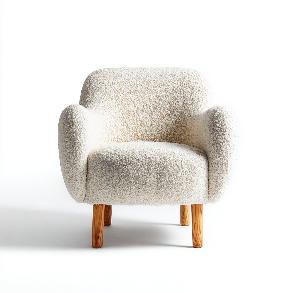 Fauteuil en tissu bouclette avec accoudoirs 80x82x88 cm - blanc cassé - style moderne cosy-Shelterora