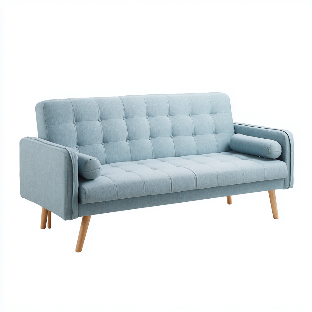 Canapé droit 3 places tissu 200x85x82 cm - bleu clair - style scandinave avec fonction convertible-Shelterora