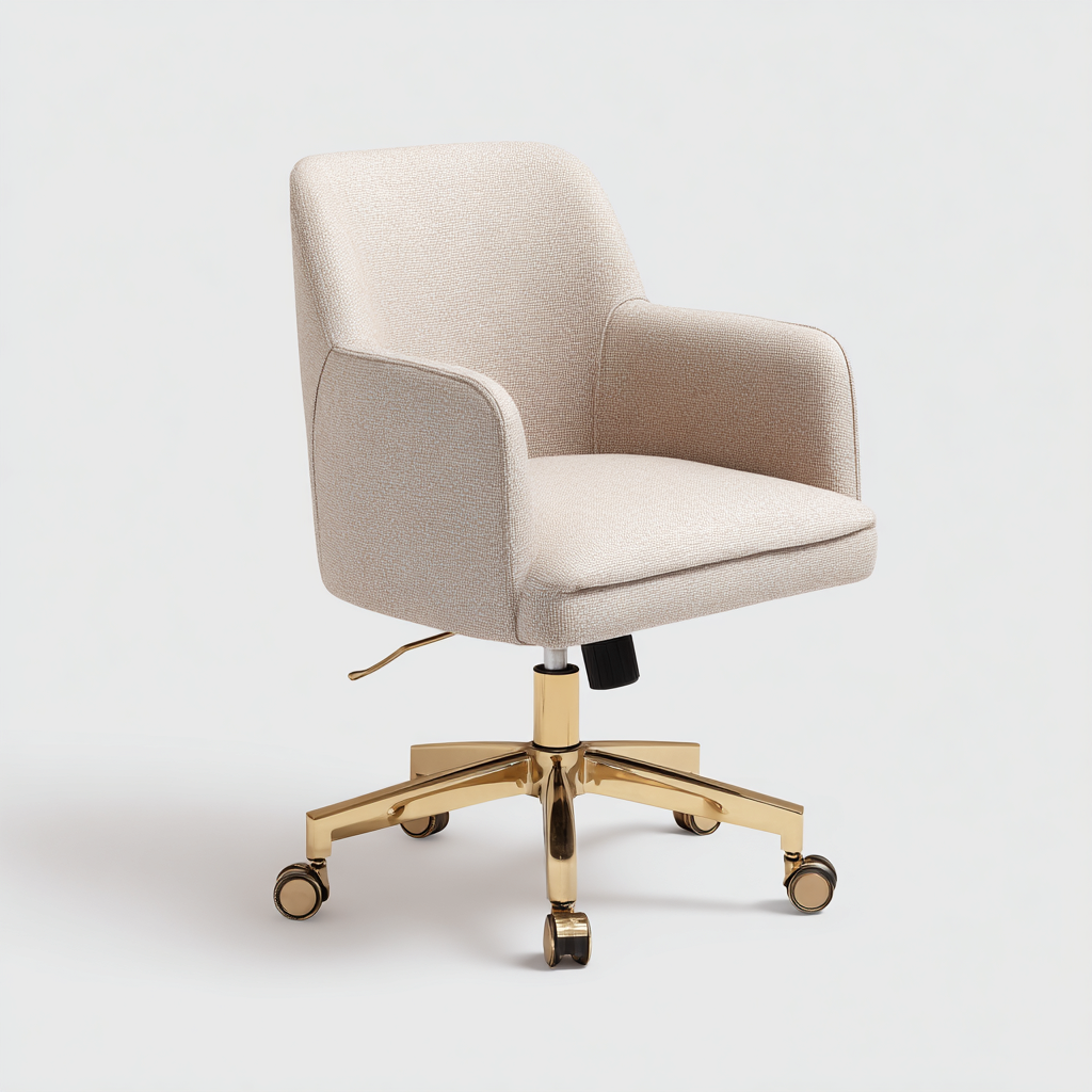 Chaise de bureau en tissu beige clair avec base dorée - design moderne réglable 102x58x61 cm-Shelterora