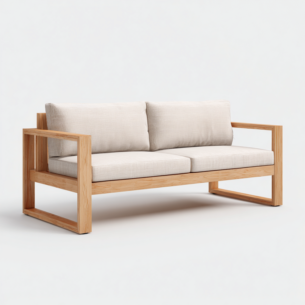 Canapé d'extérieur 3 places en bois clair avec coussins 180x75x80 cm - beige/naturel - style moderne minimaliste-Shelterora