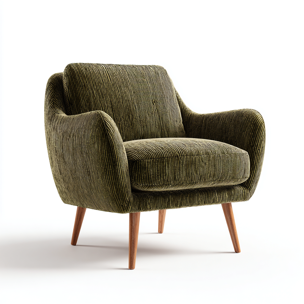 Fauteuil en velours côtelé avec accoudoirs 86x88x95 cm - vert olive - style moderne rétro confortable-Shelterora