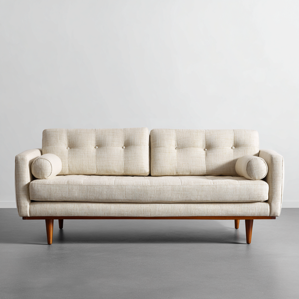 Canapé droit 3 places tissu 210x88x82 cm - beige clair - style scandinave rétro-Shelterora