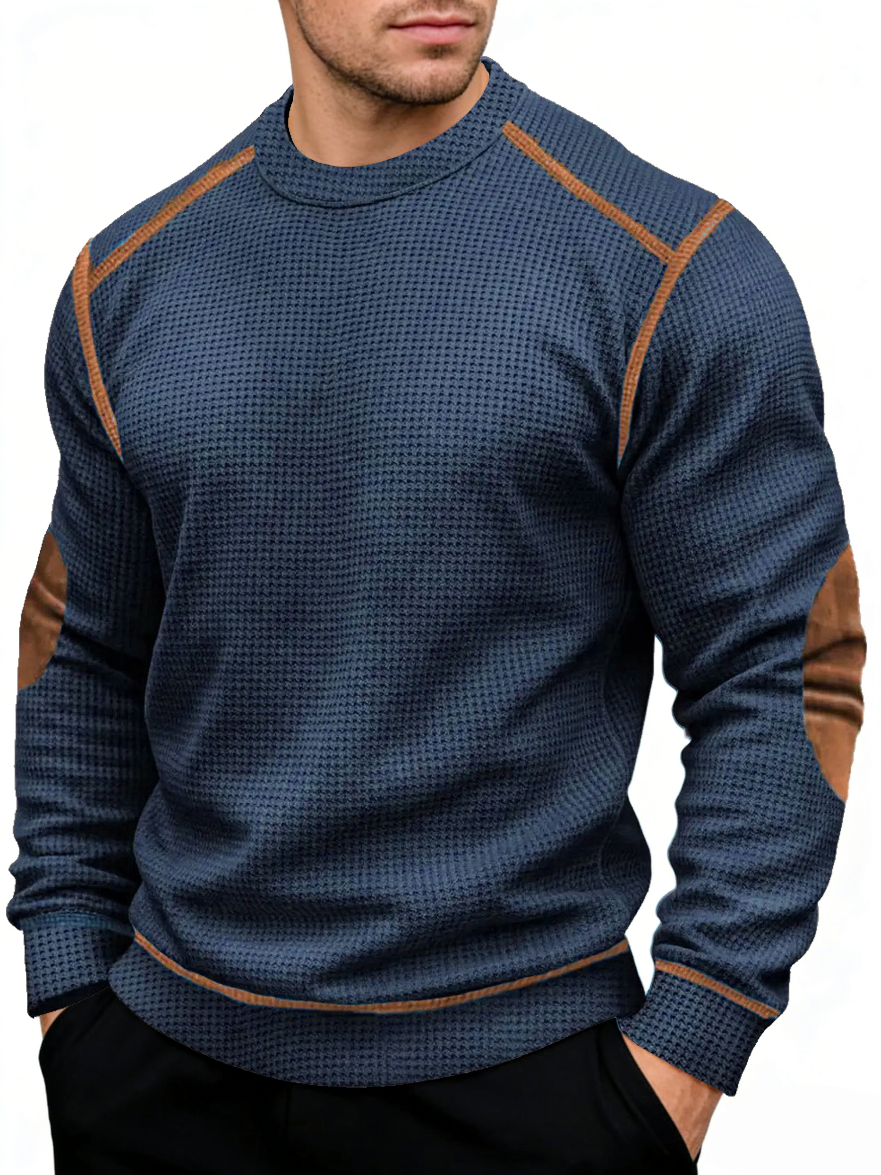 Men’s Vintage Western-Style Textured Crewneck Sweatshirt